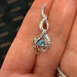 Diamond Necklace Sterling Silver with Blue Topaz
